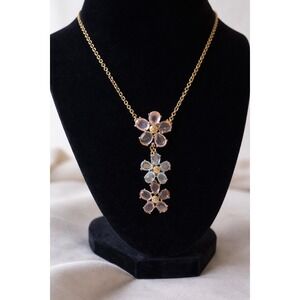 Coach Daphne Pink Glass Floral Drop Necklace Gold Tone Signed Rare